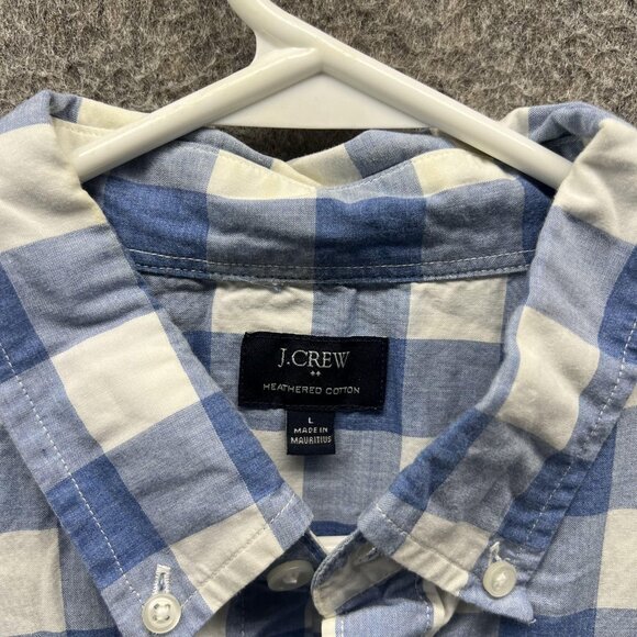 J Crew Shirt Mens Large Blue White Gingham Heathered Cotton Button Down Casual - Picture 7 of 10